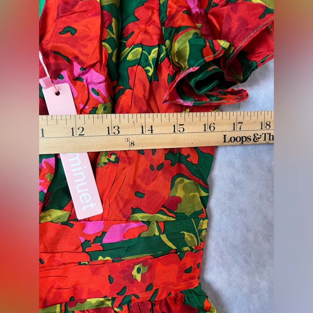 Floral V-Neck Dress - Red, Green, Pink - Picture 10 of 10